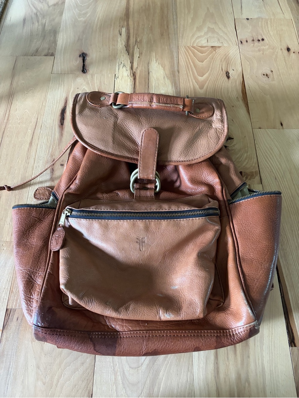 Frye Vintage Cognac Large Leather Backpack